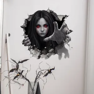 Halloween broken wall ghost wall sticker scary 3D visual home decor self adhesive decal.