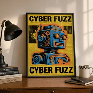 Poster enmarcado de impresión de arte de robot cibernético retro para decoración de pared.