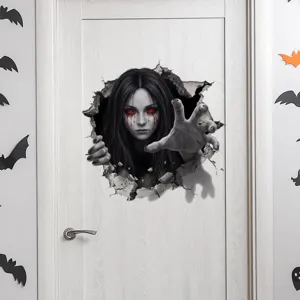 Halloween broken wall ghost wall sticker, scary 3D decal for living room bedroom home decor.