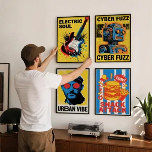 Set de cuadros decorativos pop art y música rock, póster de lienzo en cuatro piezas para salón.