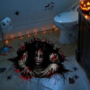 Halloween 3D bloody ghost floor sticker, scary removable floor decal for party home decor.