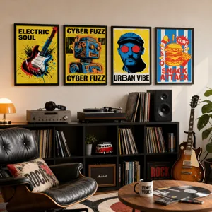 Decoración de Pared Pop Art de Música Rock Retro Impresiones de Lienzo Sin Marco Póster de Robot Cyberpunk para Sala de Estar