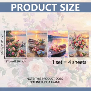 Set van 4 landschap bloem boot canvas kunstprints zonder lijst wanddecoratie