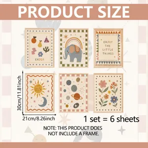 Set di 6 stampe d arte da parete boho elefante sole pianeti quadri non incorniciati camera