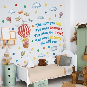 Kids Room Wall Sticker Cartoon Hot Air Balloon Inspiring English Quote Nursery Detail