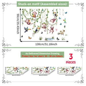 Bonito adhesivo de pared de animales de la selva mono para habitacion infantil 130x90cm