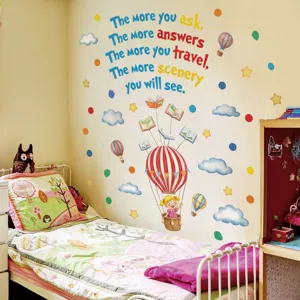 Cartoon girl balloon English cloud wall sticker for bedroom and living room background decor