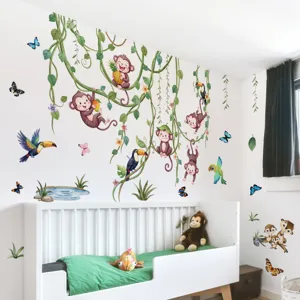 Pegatinas de pared de animales de la selva mono para habitación infantil, decoración.