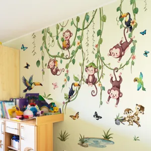 Adhesivo de pared selva animales con monos y lianas para decoracion habitacion infantil detalle