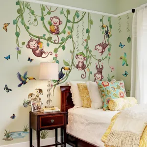 Adhesivo de pared jungla animales monos decoracion habitacion infantil detalles