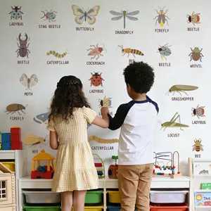 Cartoon DIY insect English wall stickers for children room decor, self-adhesive PVC.