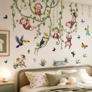 Adhesivo de pared de animales de selva mono lianas para habitacion infantil decoracion