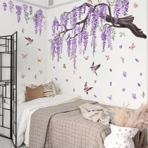 Wisteria Blumen Baum Zweig Vogel Schmetterling Wandaufkleber fuer Schlafzimmer Wohnkultur