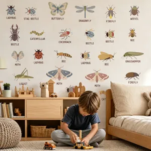 Cartoon DIY insect English wall stickers for children bedroom decoration and learning