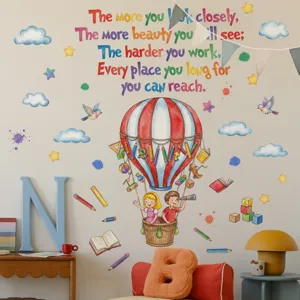 Kids hot air balloon wall sticker with English quote motivational nursery room decor