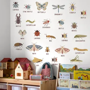 Cartoon insect English wall stickers for kids bedroom and living room decor self-adhesive.