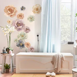 Pegatinas de pared de peonía floral de acuarela para decoracion de salon dormitorio.