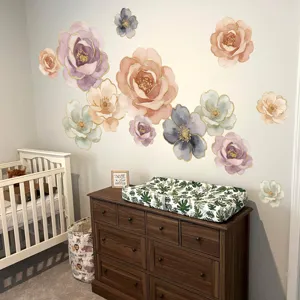 Pegatinas de pared de peonía de acuarela adhesivas decoración floral para dormitorio