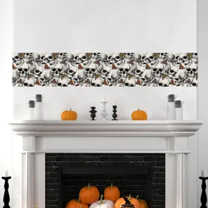Halloween Skelet Schedel Muursticker Vintage Gothic Luipaardprint Strik Rand Sticker Verwijderbare PVC Venster Glas Deur Tegel Sticker