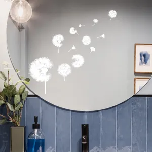 Detalle de pegatina de ventana de diente de león blanco, vinilo electrostático para cristales.