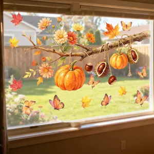 Herbst Ast Ahornblatt Kürbis statischer Fensteraufkleber doppelseitig Glas Festival Deko