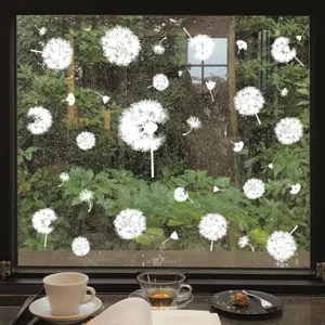 Adhesivo de ventana de diente de león blanco estático de vidrio para decoración del hogar