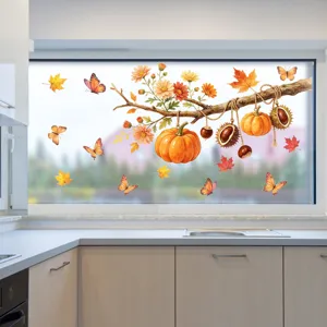 Herbst Fensteraufkleber statische Haftschnitte Ahornblatt Kürbis Glas Aufkleber Deko