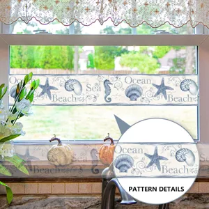 Blaues Ozean Design Wandtattoo mit Muscheln und Seesternen fuer Glasfenster Fliesen.