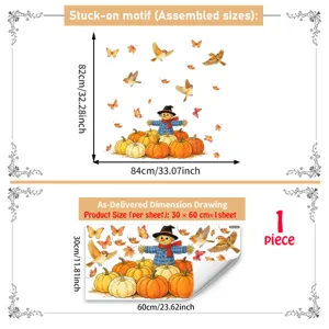 Herbst Vogelscheuche Kürbis Fensteraufkleber Größentabelle, abnehmbare Wanddekoration.