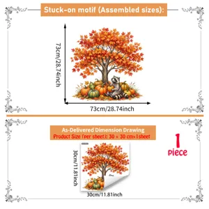 Herbst Ahornbaum Kürbis Waschbär Wandaufkleber Fensteraufkleber für Feiertag Deko.