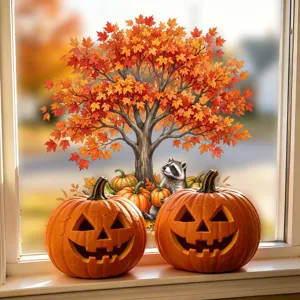 Herbst Fensteraufkleber statisch Ahornblatt und Kürbis Glasaufkleber für die Feiertagsdeko.