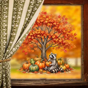 Herbst Ahornblatt Kürbis Waschbär Fenster Statik Aufkleber Glas Festtagsdekoration