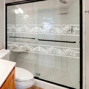 White floral lace glass window sticker, decorative tile waist line decal for door.