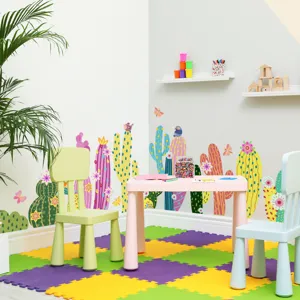 Kleurrijke cactus muursticker scènedetails voor kinderkamer decoratie en speelkamer muurdecoratie