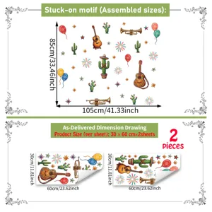 Kleurrijke cactus muursticker Mexicaans gitaar thema huisdecoratie 85x105cm