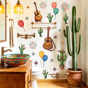 Kleurrijke cactus gitaar muurstickers mexicaanse stijl decoratie thuis kamer