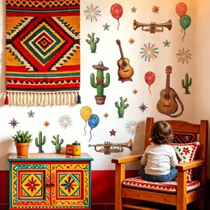 Kleurrijke cactus gitaar muurstickers voor kinderkamer woonkamer huis achtergrond decor