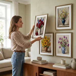 Vintage bloemrijke olieverf schilderij wanddecoratie set, decoratieve kunstprints voor thuis.