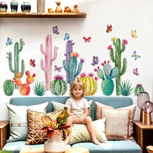 Aquarel cactus vlinder muursticker voor woonkamer slaapkamer wanddecoratie