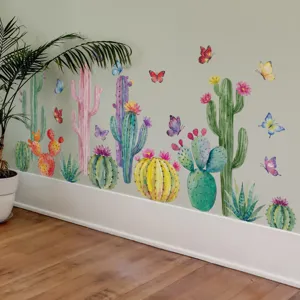 Aquarel cactus muursticker vlinder bloemen wanddecoratie voor woonkamer en slaapkamer