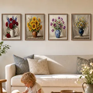 Vintage Olieverfschilderij Bloem Canvas Wanddecoratie Frameloos Minimalistisch Botanisch Bloemen Poster Voor Woonkamer Slaapkamer Decor