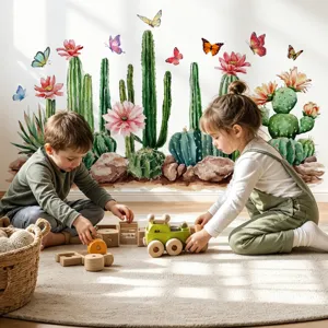 Aquarel cactus en vlinder muursticker voor woonkamer slaapkamer huisdecoratie kinderkamer