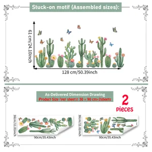 Kleurrijke cactus en vlinder muurstickers, grote verwijderbare planten muurkunst voor thuis.