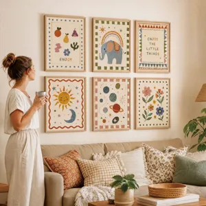 Set di 6 stampe d arte da parete boho nucleo di pittura su tela per soggiorno camera da letto