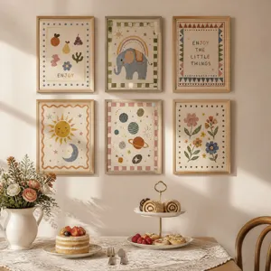 Set di 6 stampe d'arte decorative con cornici in legno per camera da letto e salotto.