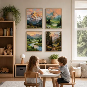Mooie set van 4 landschap olieverfschilderijen muurkunst voor slaapkamer woonkamer
