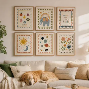 Stampe d'Arte su Tela Elefante Sole Pianeta Minimalista Nordico Senza Cornice Set Decorazione Parete Bohemien per Cameretta Soggiorno Casa