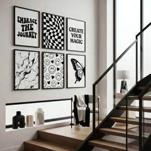 Modernes minimalistisches Schwarz-Weiss-Kunstdruck-Set für stilvolle Wanddekoration.