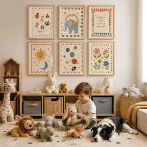 Set di quadri da parete per cameretta stampe su tela simpatico elefante pianeta decoro