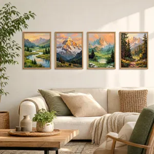 Moderne 4-delige landschap muurkunst ingelijste olieverfschilderijen voor woonkamer.